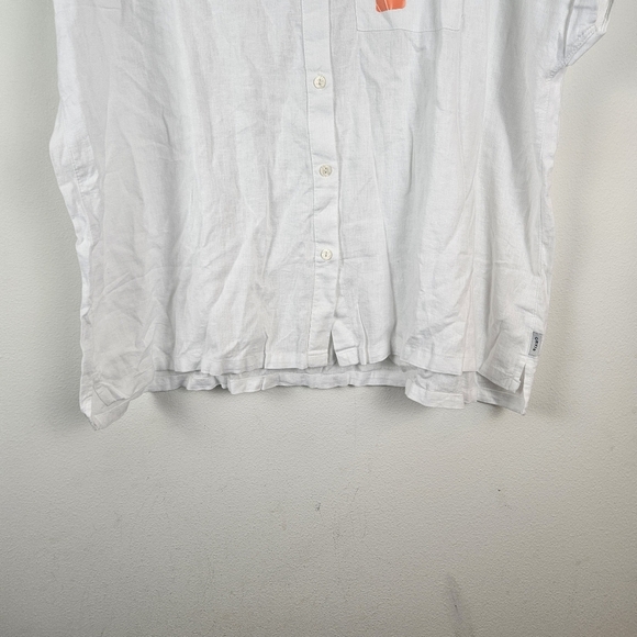 Orvis Women's Button-Up Short Sleeves Chest Pocket Blouse Linen Blend NWT White - Picture 2 of 7